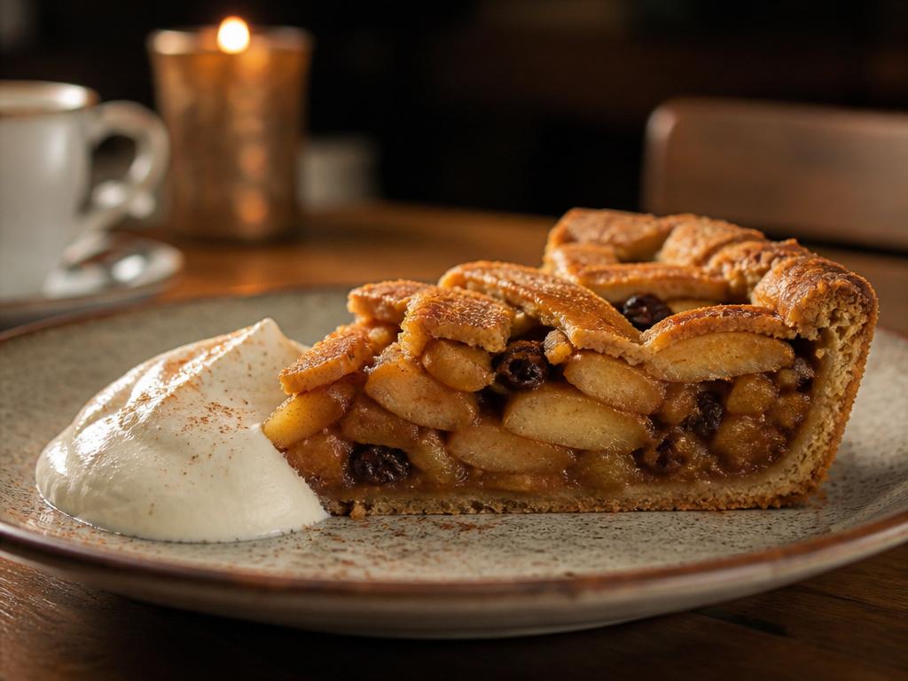 Rebanada de tarta de manzana neerlandesa con hangop